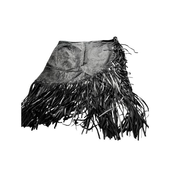 Patricia Wolf Black Fringe Suede Wrap Skirt - Size L (Pigskin) - Picture 5 of 6